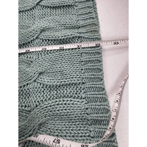 Vintage Chunky Cable Knit Extra Long Sweater Dress L Seafoam Green Fisherman Fit - Picture 14 of 14